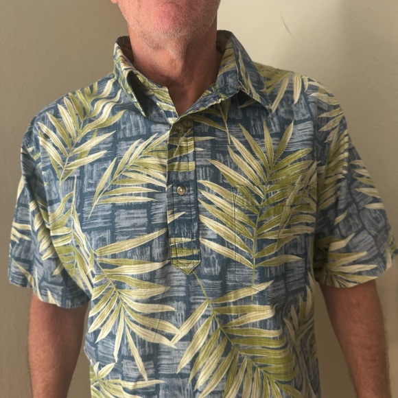 ONO & COMPANY By Liberty House Vintage Aloha Hawaiian Shirt Blue & Green Palm XL - Picture 3 of 16